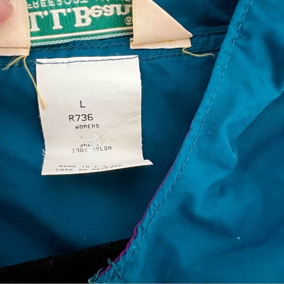 Vintage 80s L.L. Bean Anorak 1/2 Zip Retro Aztec Windbreaker Teal Rain Jacket L - Picture 7 of 8